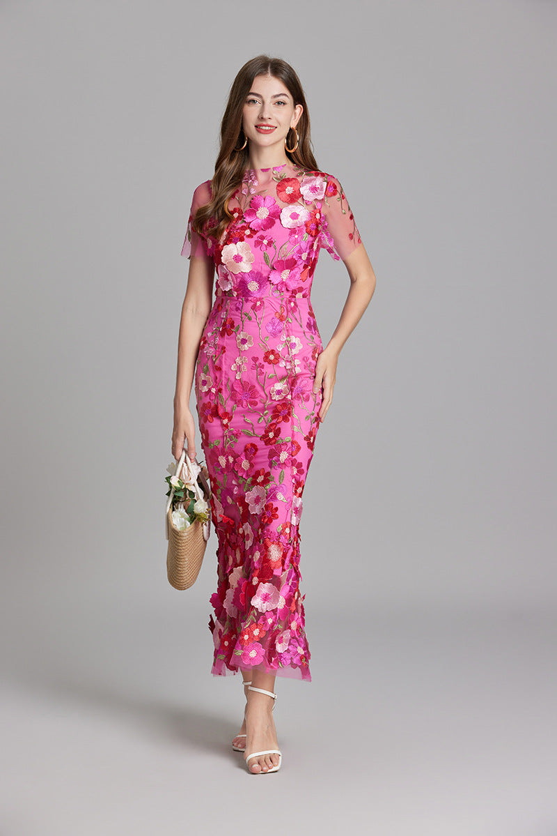 Floral Applique Mermaid Evening Gown