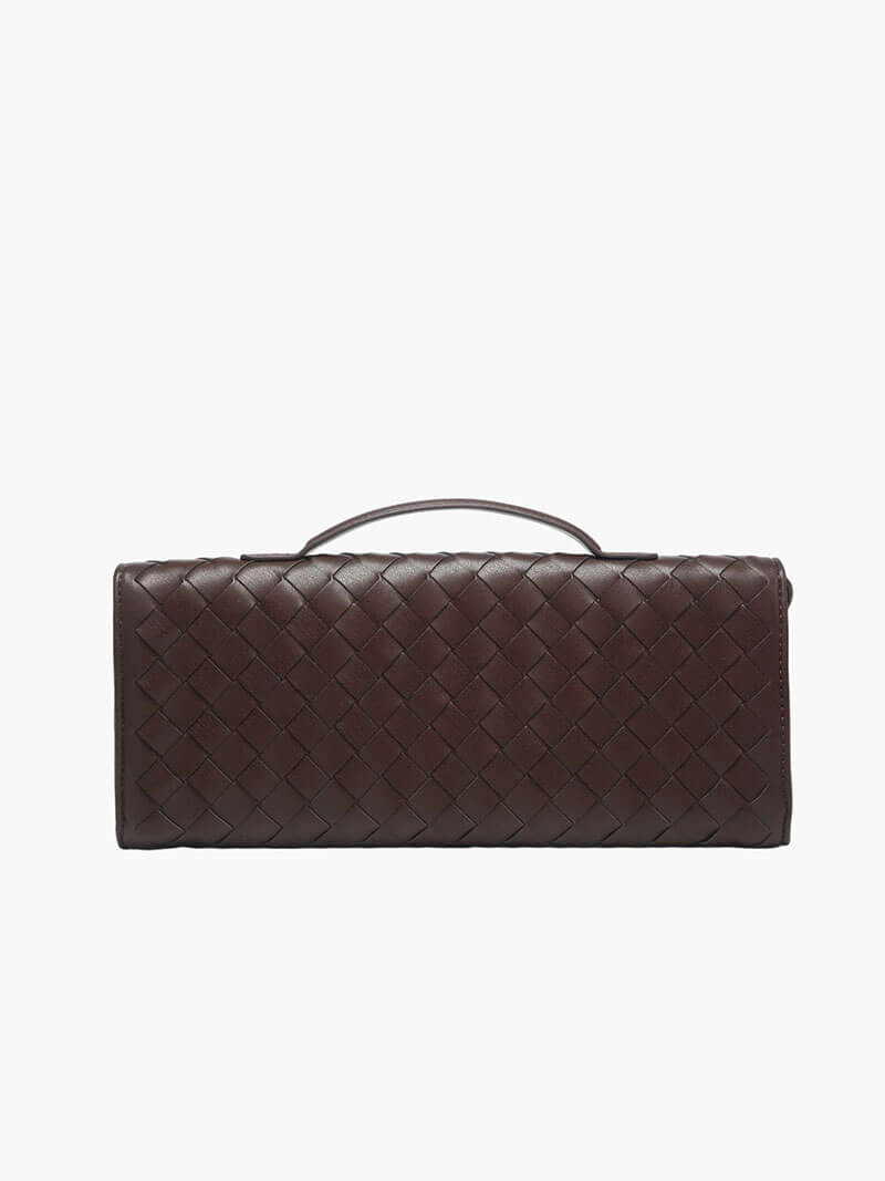 Women’s Woven Leather Shoulder Bag - Elegant Gold Twist-Lock Handbag