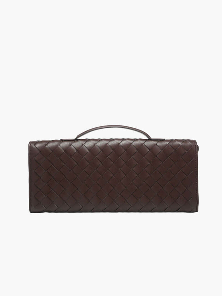 Women’s Woven Leather Shoulder Bag - Elegant Gold Twist-Lock Handbag