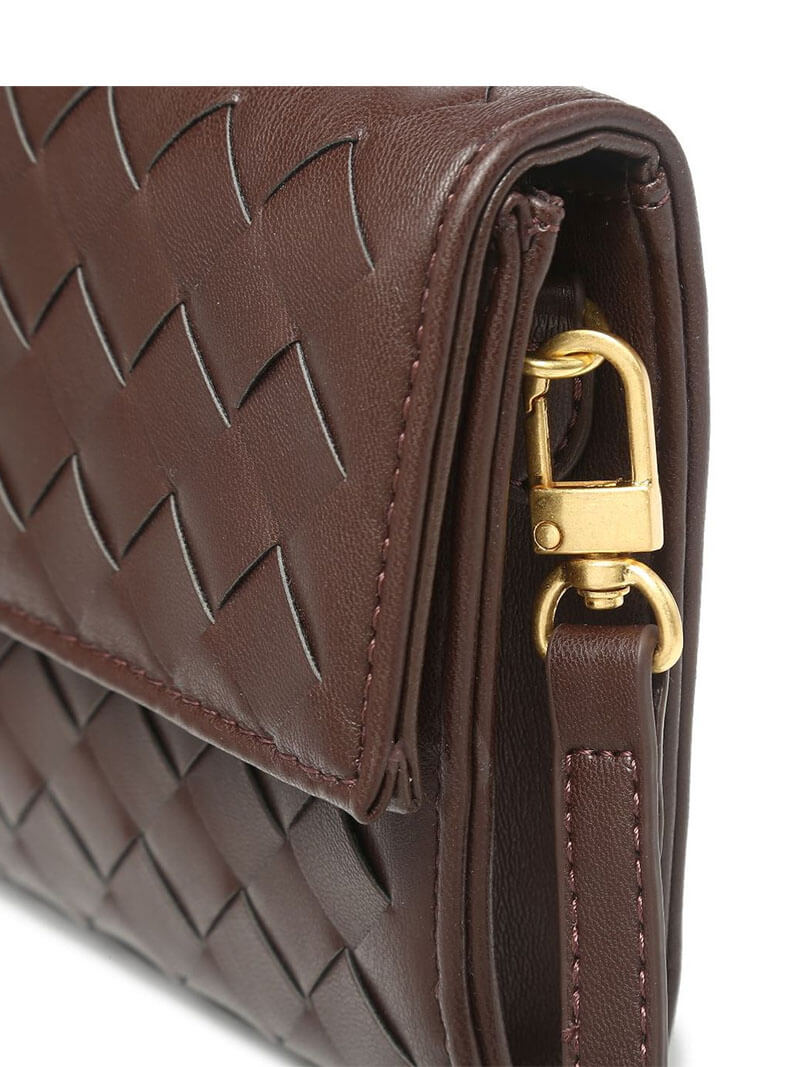 Women’s Woven Leather Shoulder Bag - Elegant Gold Twist-Lock Handbag