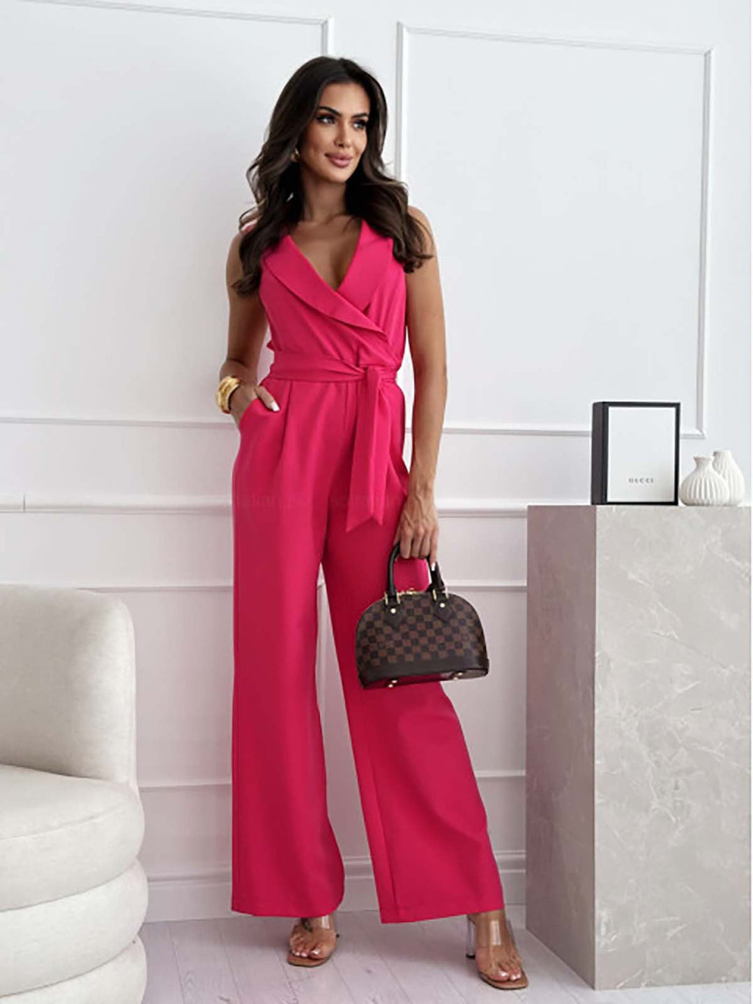 Women’s Sleeveless Jumpsuit - Tailored Wide-Leg One-Piece