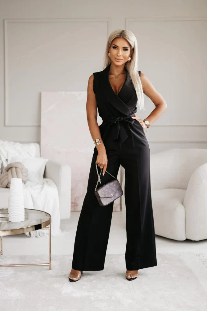Women’s Sleeveless Jumpsuit - Tailored Wide-Leg One-Piece