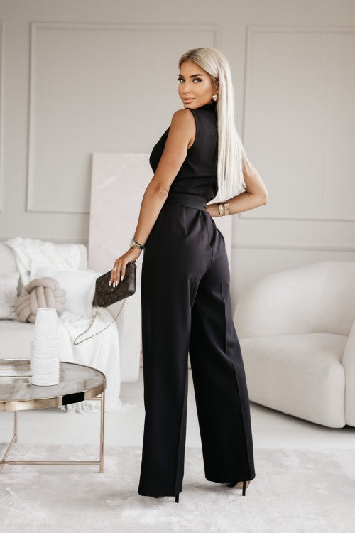 Women’s Sleeveless Jumpsuit - Tailored Wide-Leg One-Piece