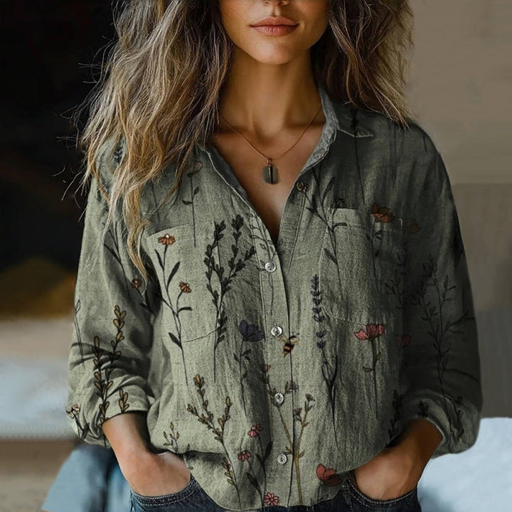 Floral Print Button-Down Shirt Women's Vintage Blouse