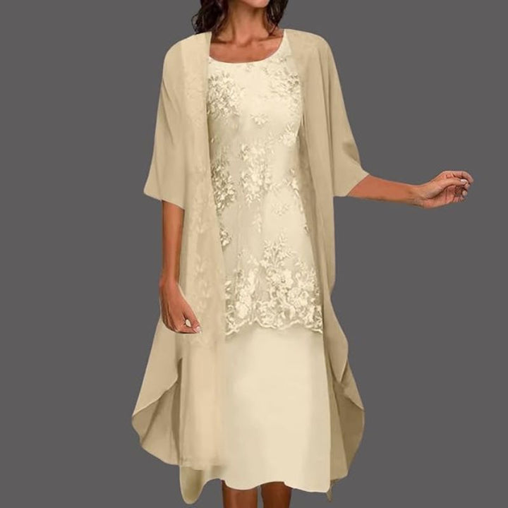 Floral Lace Midi Dress & Sheer Cardigan Set Women's Set