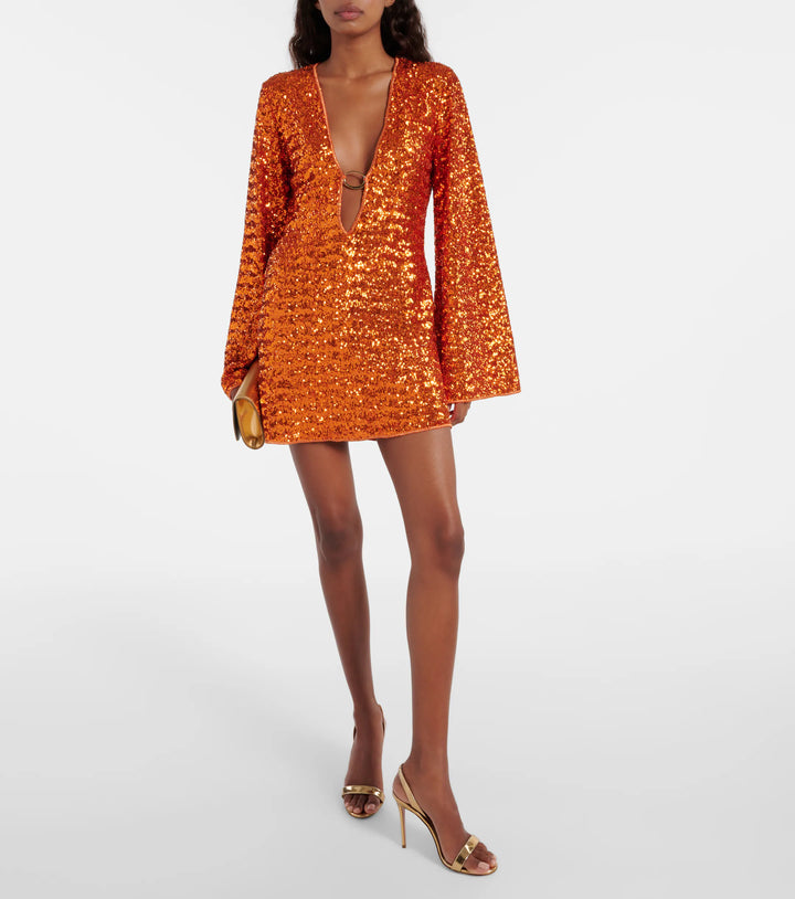 Glitter Mini Dress - V-Neck & Wide Sleeves