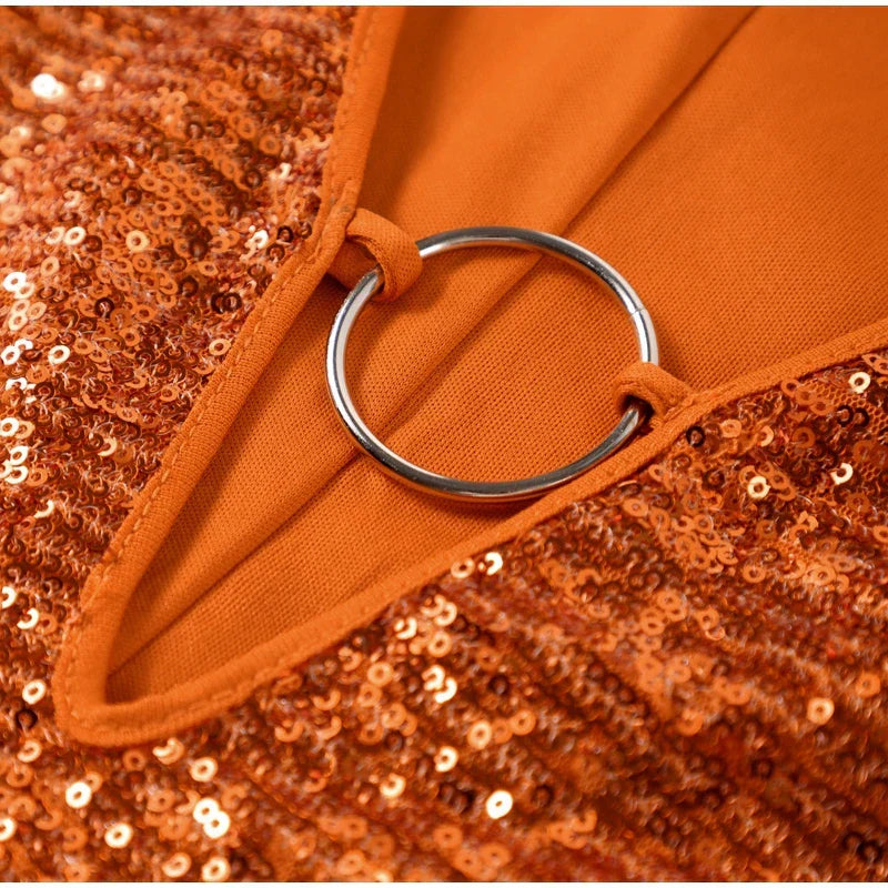 Glitter Mini Dress - V-Neck & Wide Sleeves