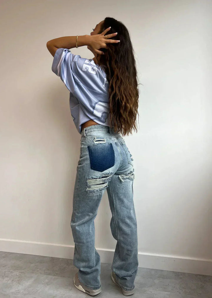 Vintage Ripped Jeans with Unique Patchwork Detail