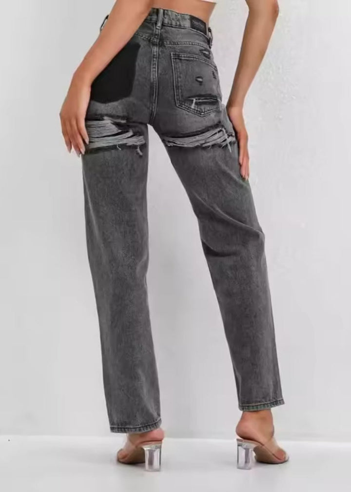Vintage Ripped Jeans with Unique Patchwork Detail