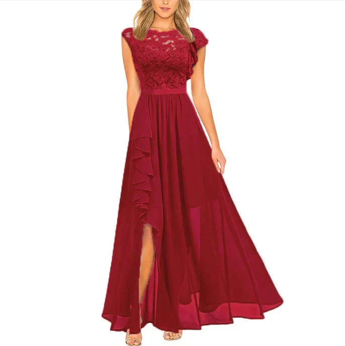 A-Line Maxi Dress with Elegant Ruffles and Lace