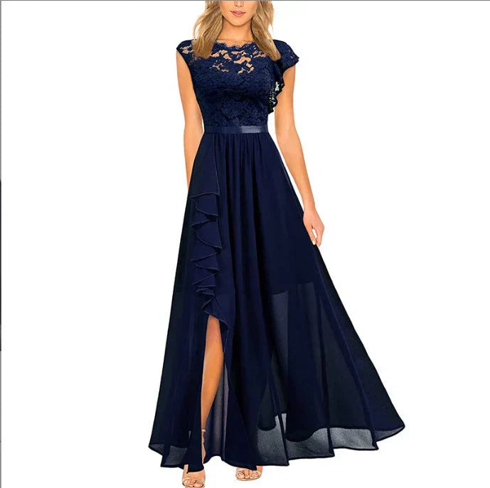 A-Line Maxi Dress with Elegant Ruffles and Lace
