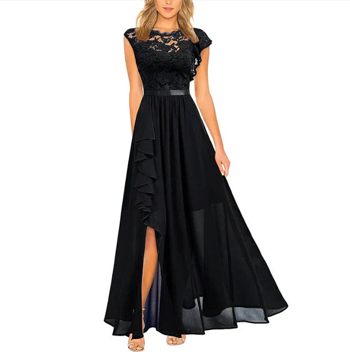 A-Line Maxi Dress with Elegant Ruffles and Lace