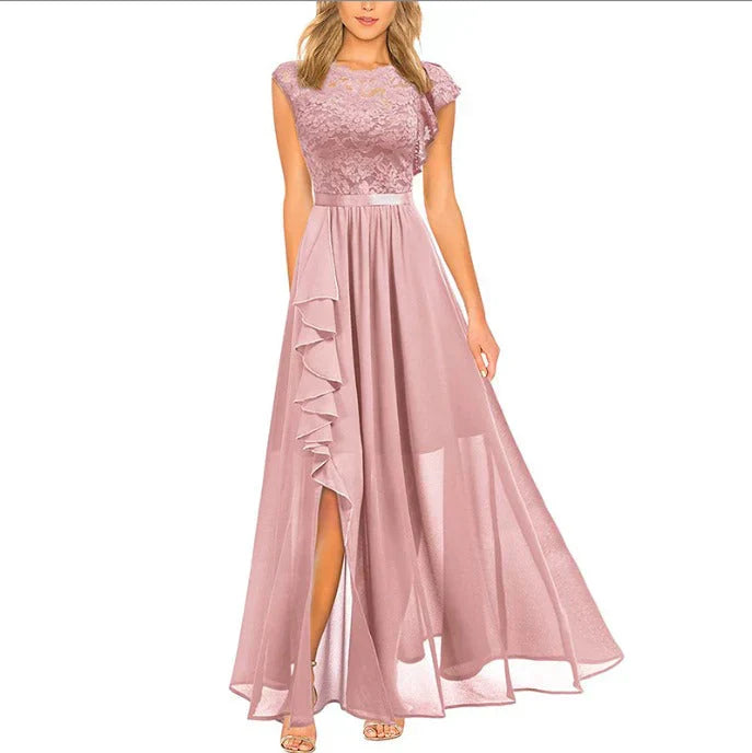 A-Line Maxi Dress with Elegant Ruffles and Lace