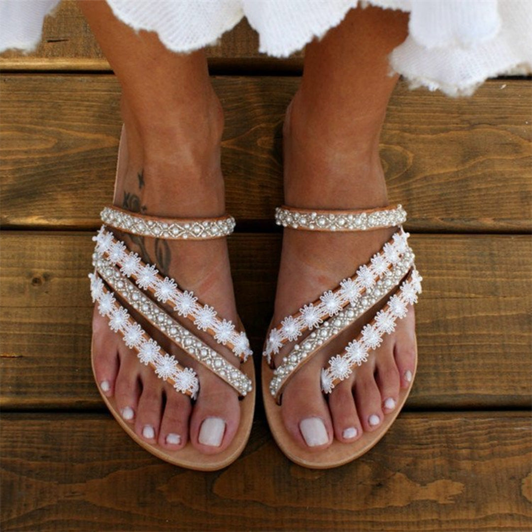Boho Summer Sandals for Women – Vegan Leather & Lace Details