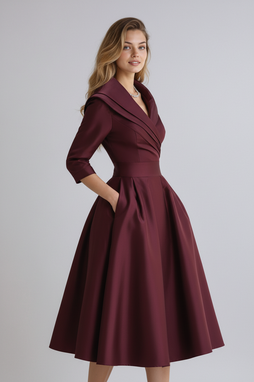 Long Sleeve Midi Dress - Spread Collar