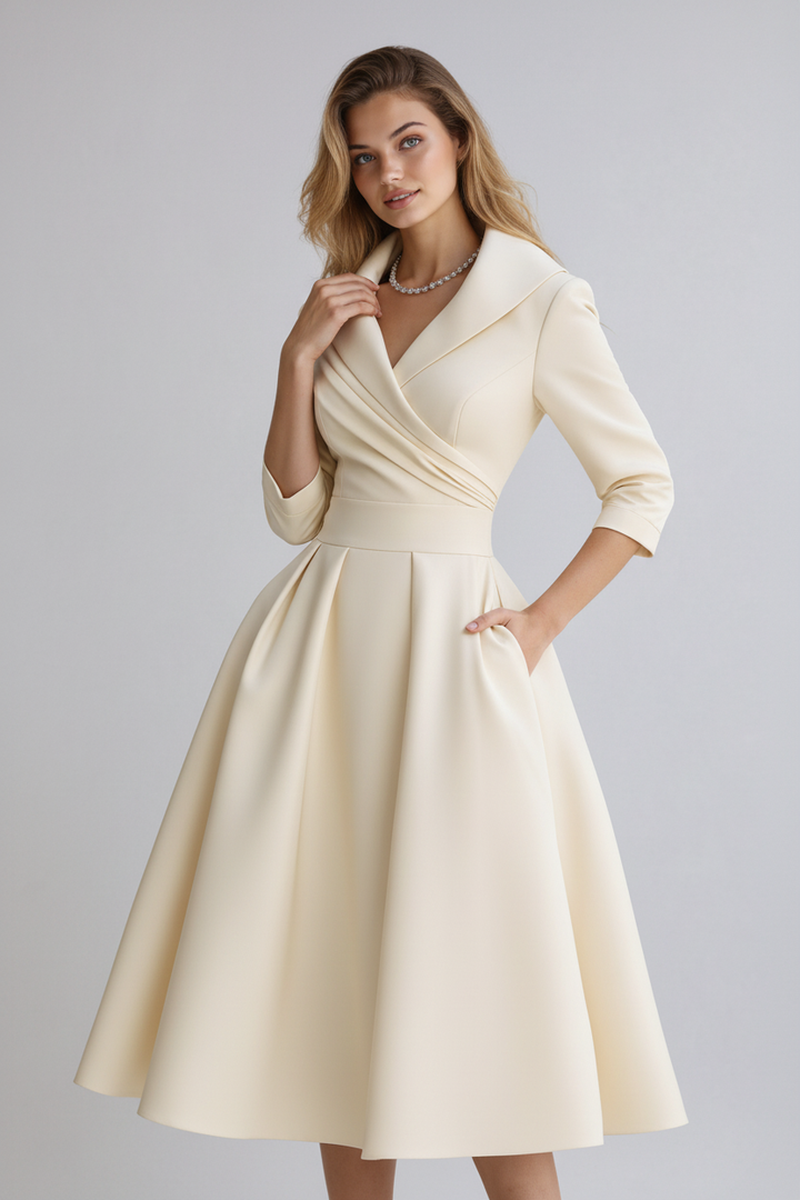 Long Sleeve Midi Dress - Spread Collar