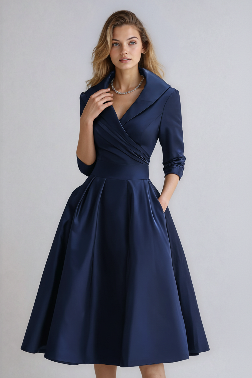 Long Sleeve Midi Dress - Spread Collar
