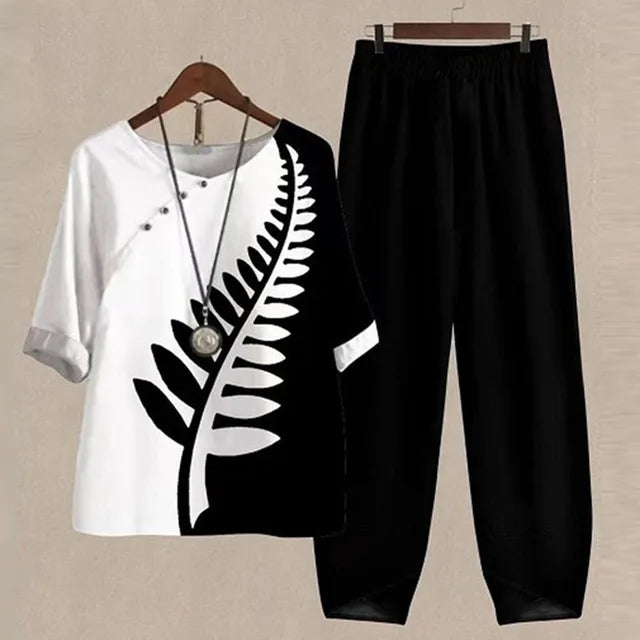Button-Down & Palazzo Pant Set Summer Women's Set