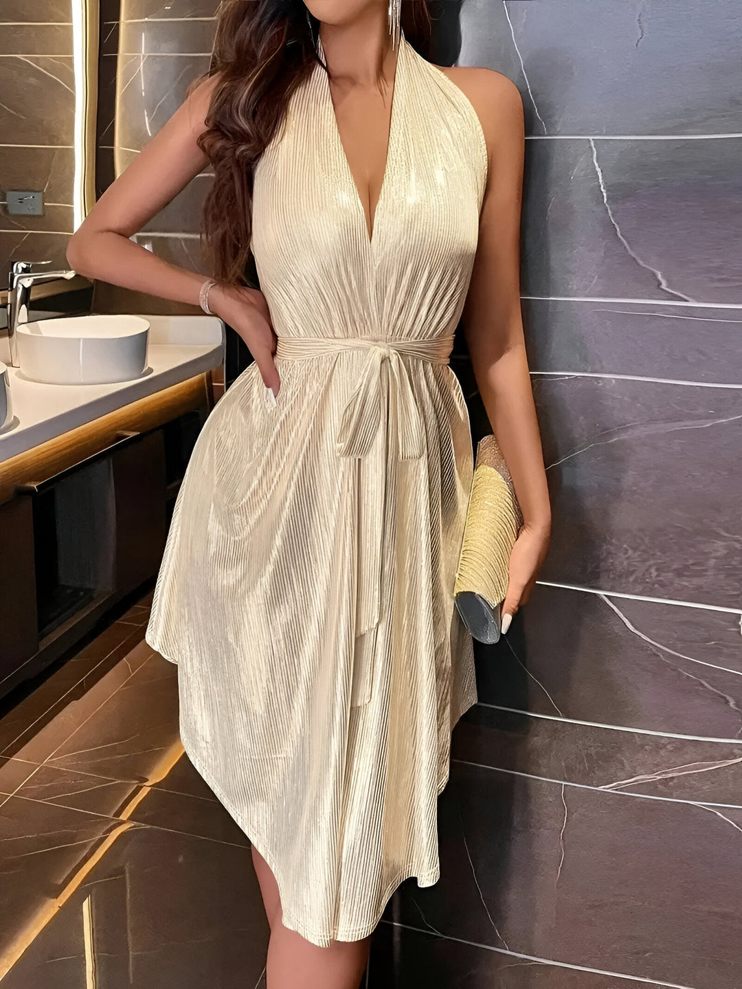 V-Neck Blouse Dress Long Sleeve Dress