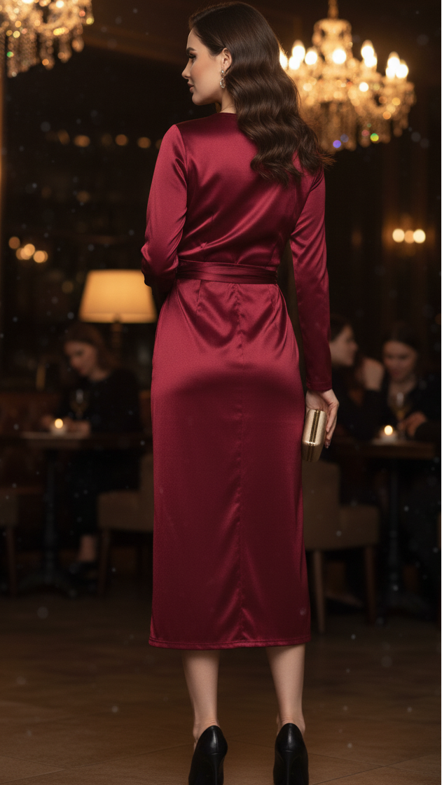 Burgundy Wrap Maxi Dress with a Feminine Cut