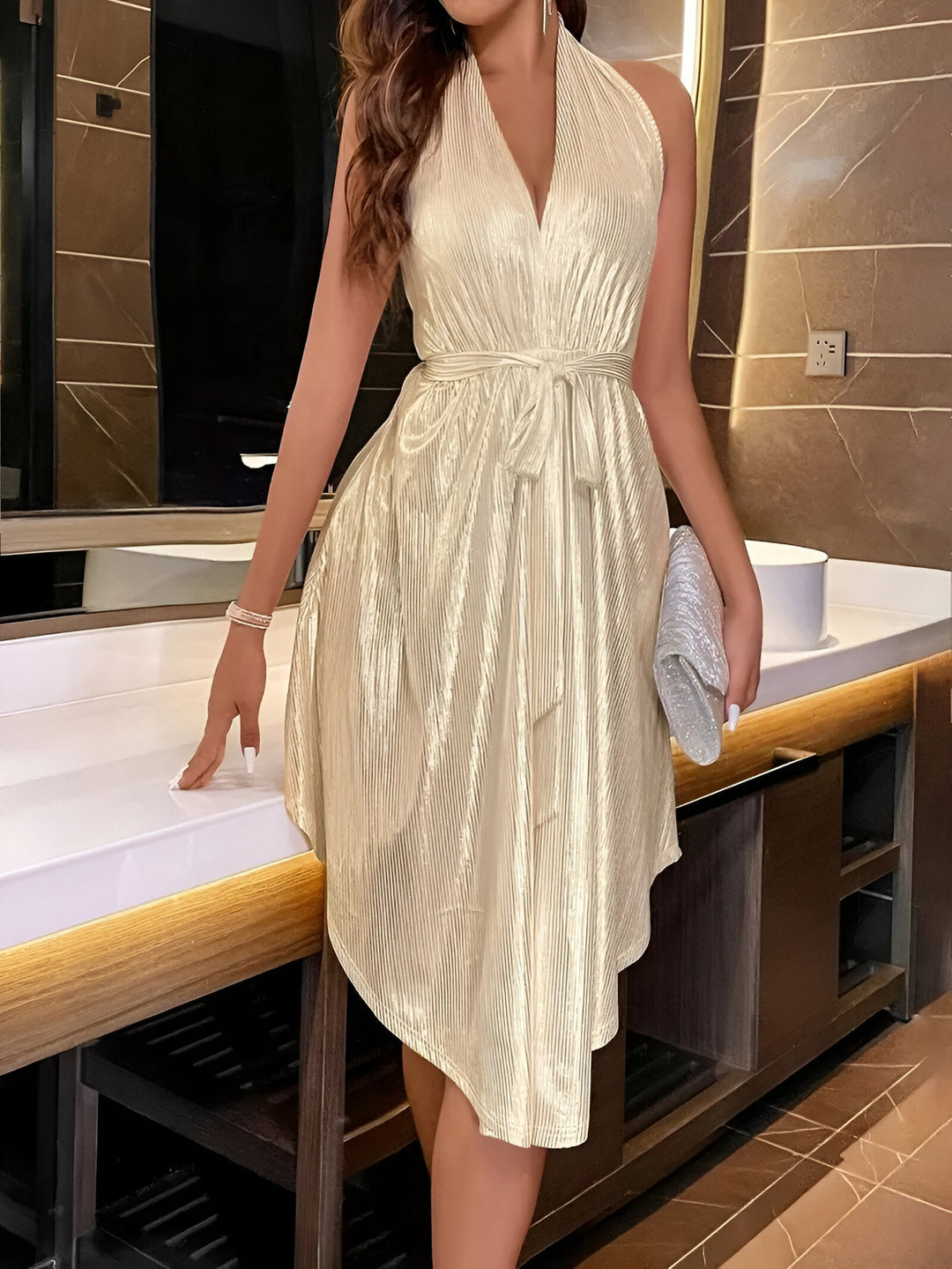 V-Neck Blouse Dress Long Sleeve Dress
