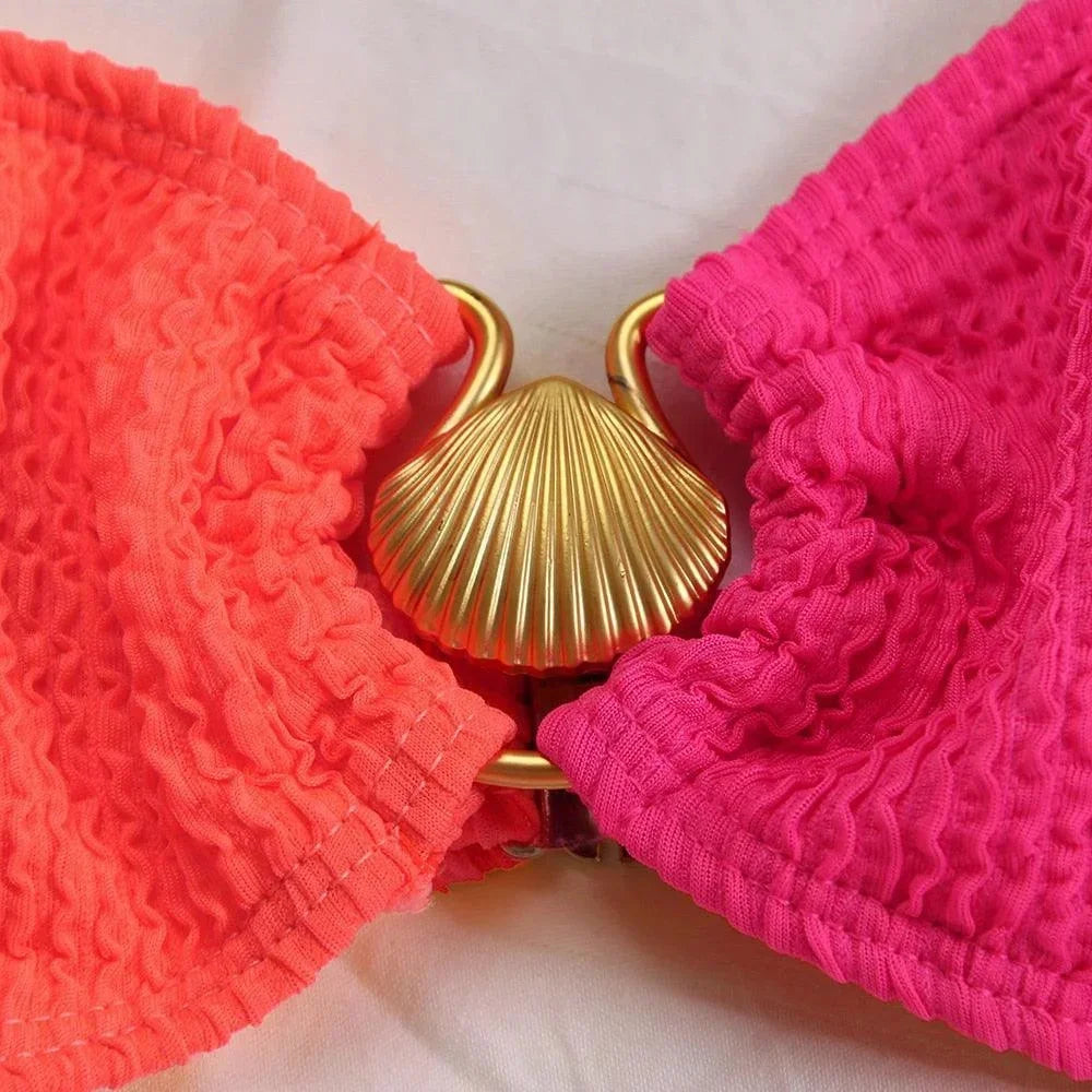 Asymmetrical Women's Bikini with Textured Finish and Ring