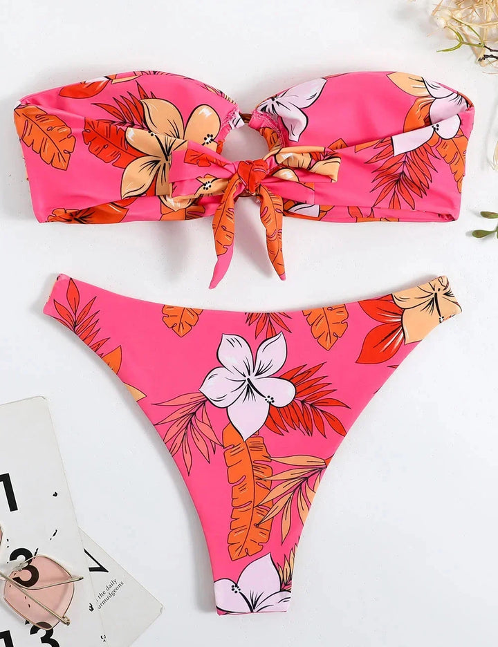 Women's Bandeau Bikini with Elegant Floral Details