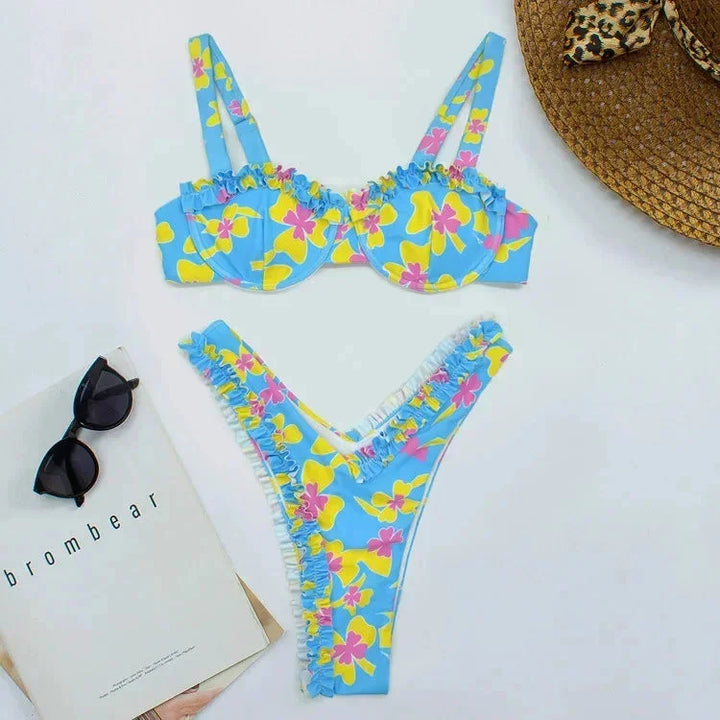 Women's Ruffled Bikini with Patterns and Matching Bottoms
