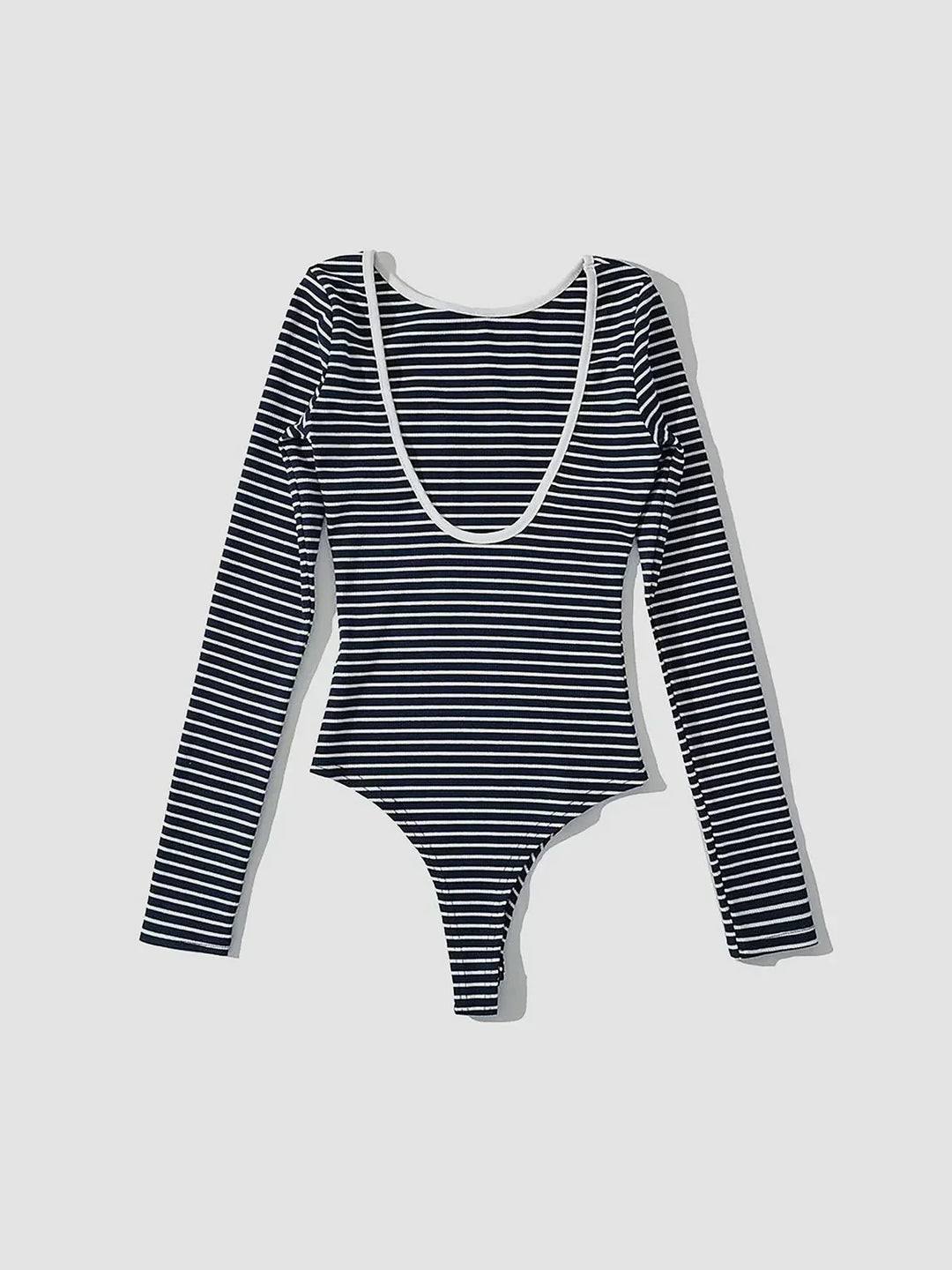 Striped Bodysuit with Open Back and Long Sleeves for Women