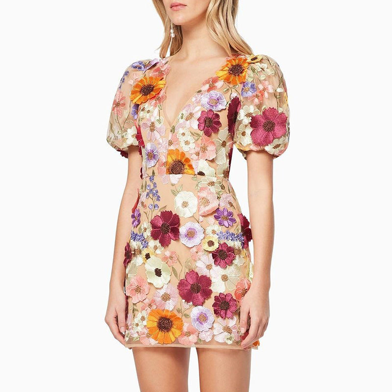 Elegant V-neck Dress with Floral Print