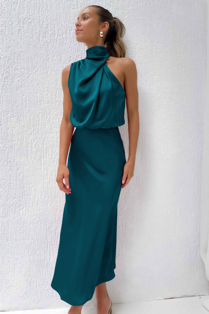 A-Line Midi Dress - Square Neckline Short Sleeve
