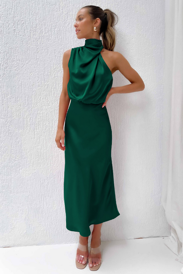 A-Line Midi Dress - Square Neckline Short Sleeve