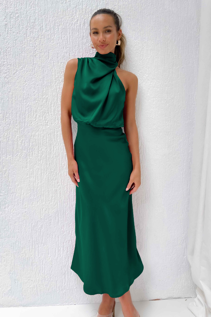 A-Line Midi Dress - Square Neckline Short Sleeve