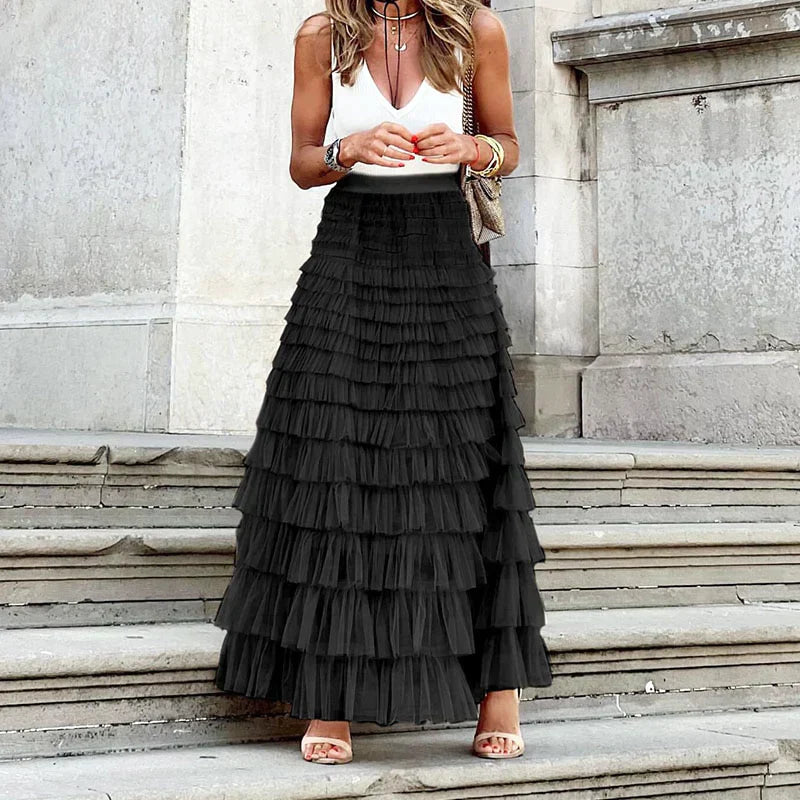 Tulle Maxi Skirt with Elastic Waistband