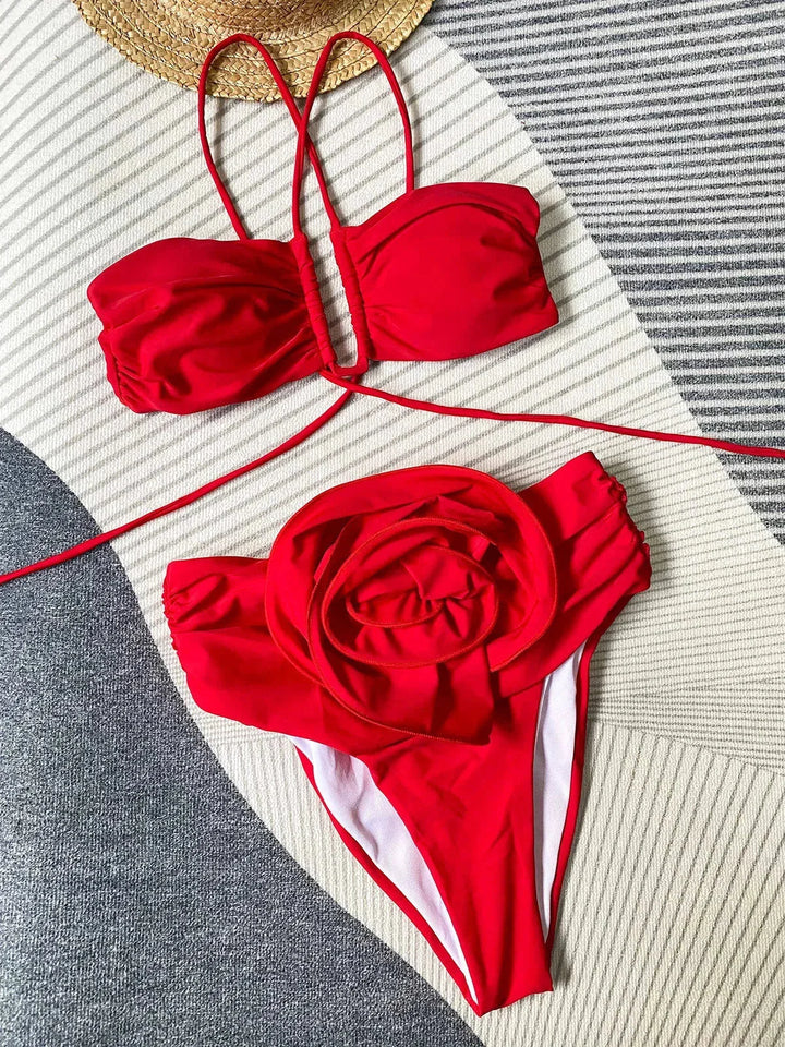 Women's Bikini with Floral Details and Strappy Design