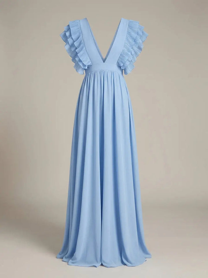 V-Neck Dress with Ruffles Maxi Dress Women's Party Dress