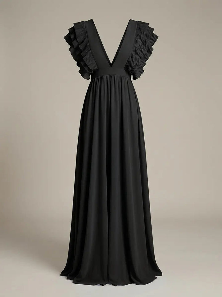V-Neck Dress with Ruffles Maxi Dress Women's Party Dress