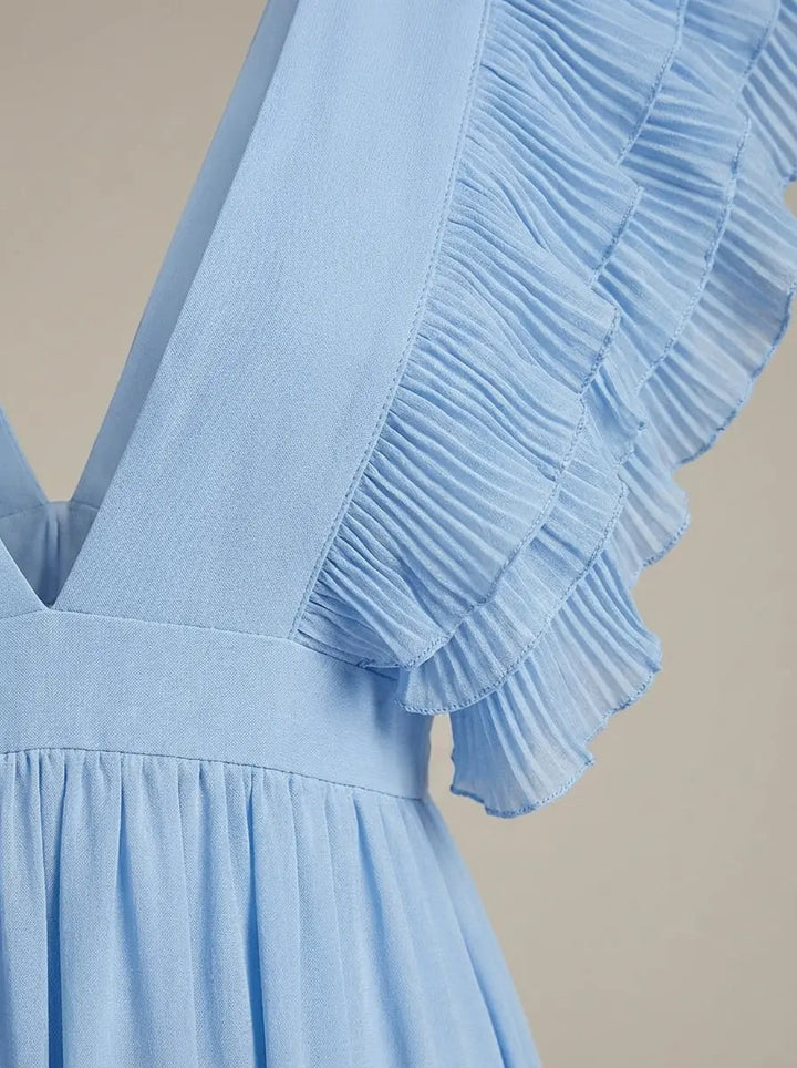 V-Neck Dress with Ruffles Maxi Dress Women's Party Dress