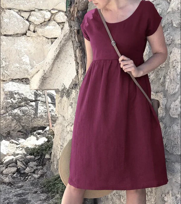 Cap Sleeve A-Line Midi Dress with Pockets Chic Dress