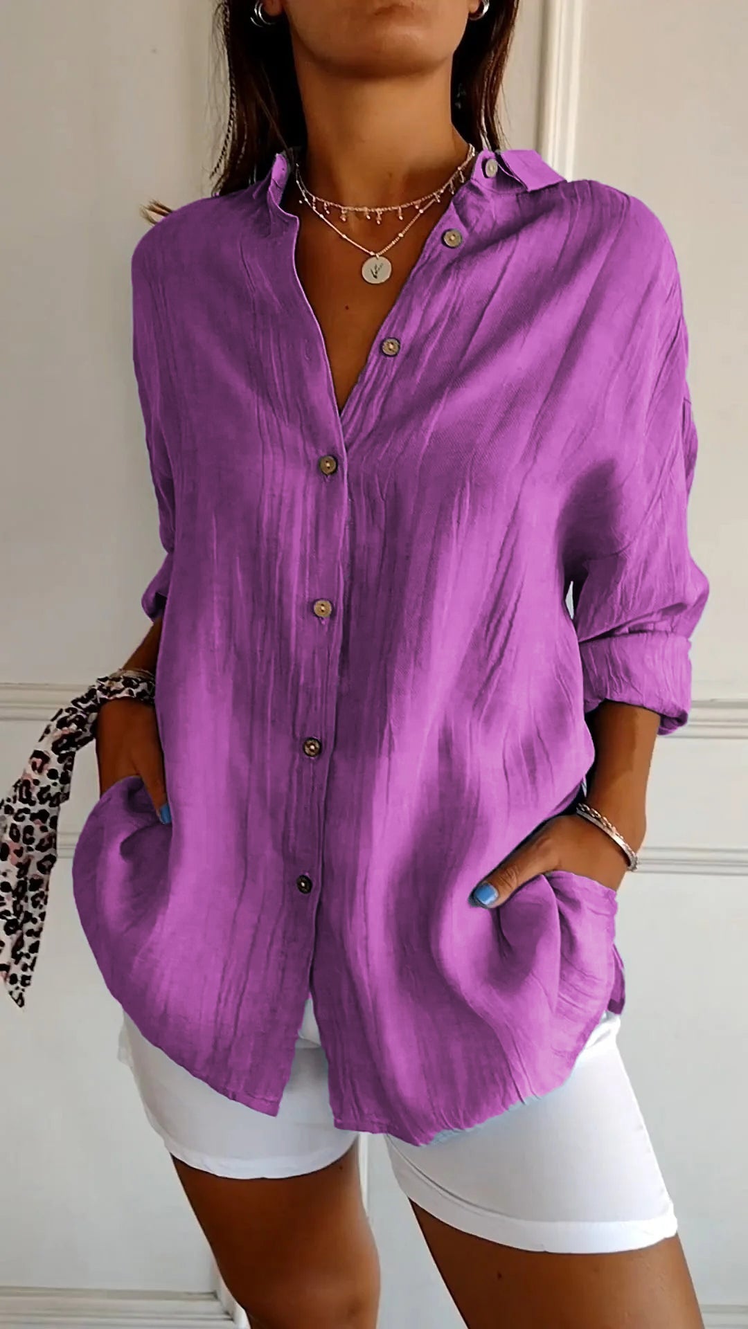 Long Sleeve Button-Up Shirt Chic Women's Blouse