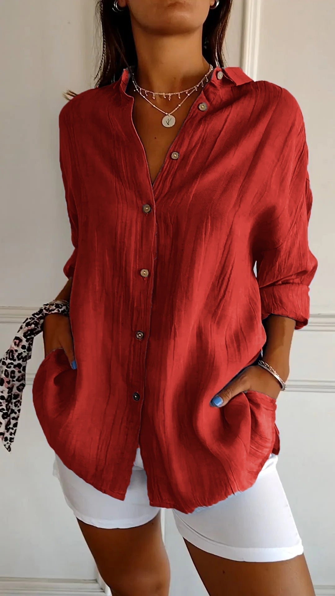 Long Sleeve Button-Up Shirt Chic Women's Blouse