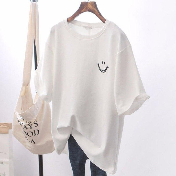 Trendy Cotton T-shirt with Smiley Print – Casual Streetwear Summer Style