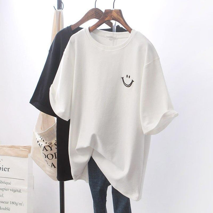Trendy Cotton T-shirt with Smiley Print – Casual Streetwear Summer Style