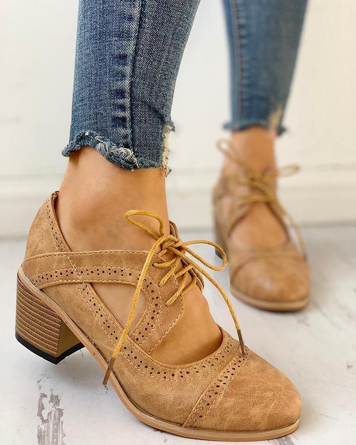 Women’s Heeled Lace-Up T-Strap Shoes