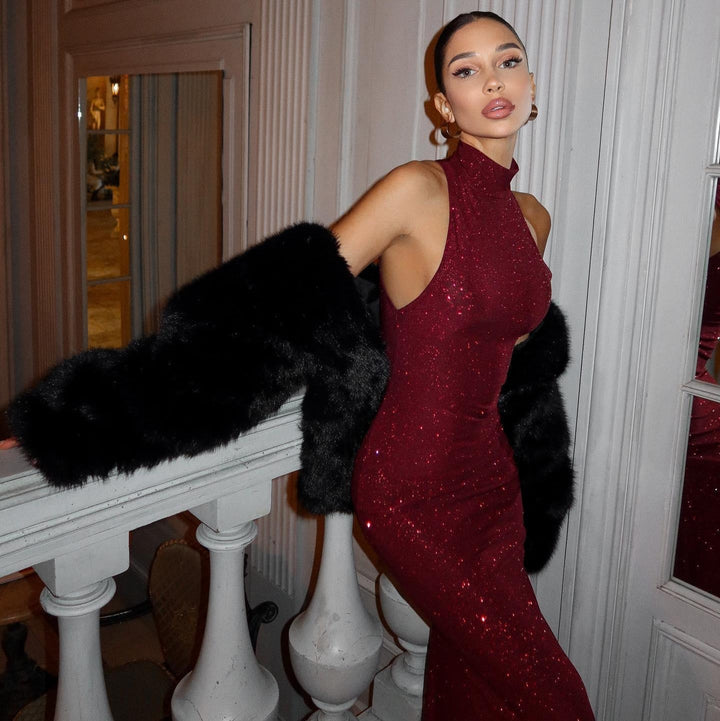 Sequin Maxi Dress Red – Elegant & Festive