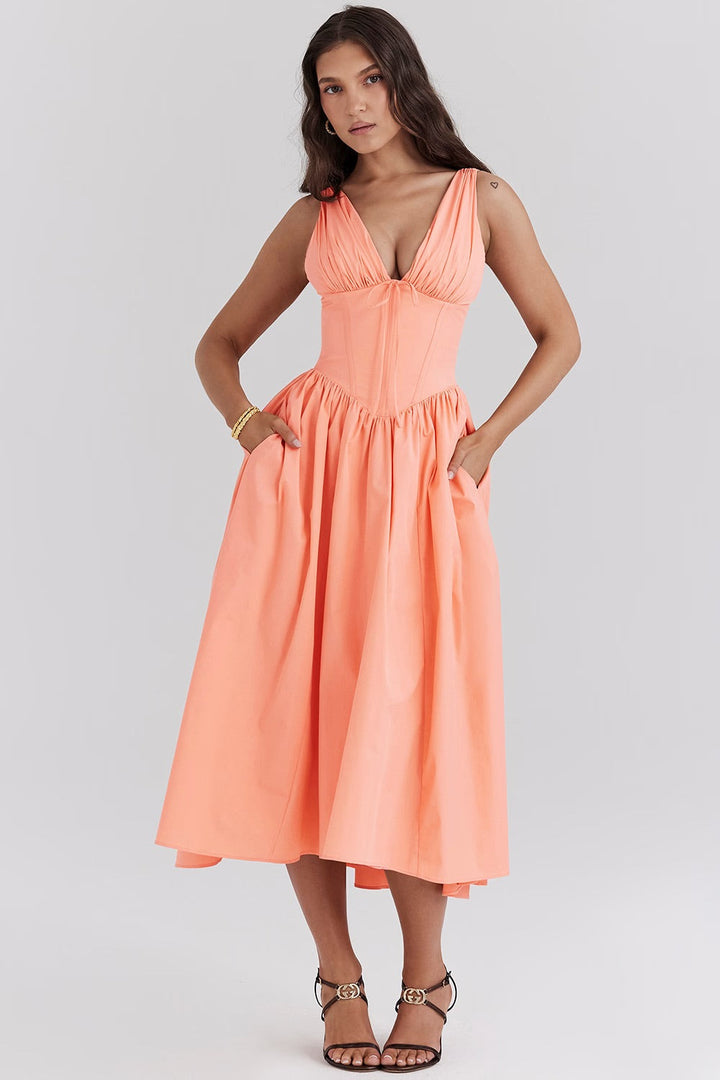 Sleeveless Evening Dress with V-Neck in Elegant Style