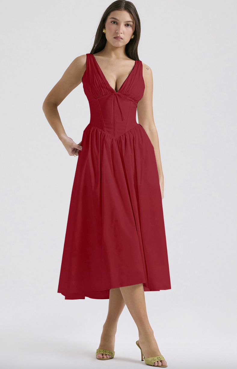 Sleeveless Evening Dress with V-Neck in Elegant Style