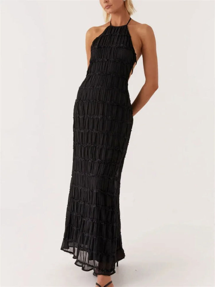 Elegant Halter Maxi Dress with Open Back