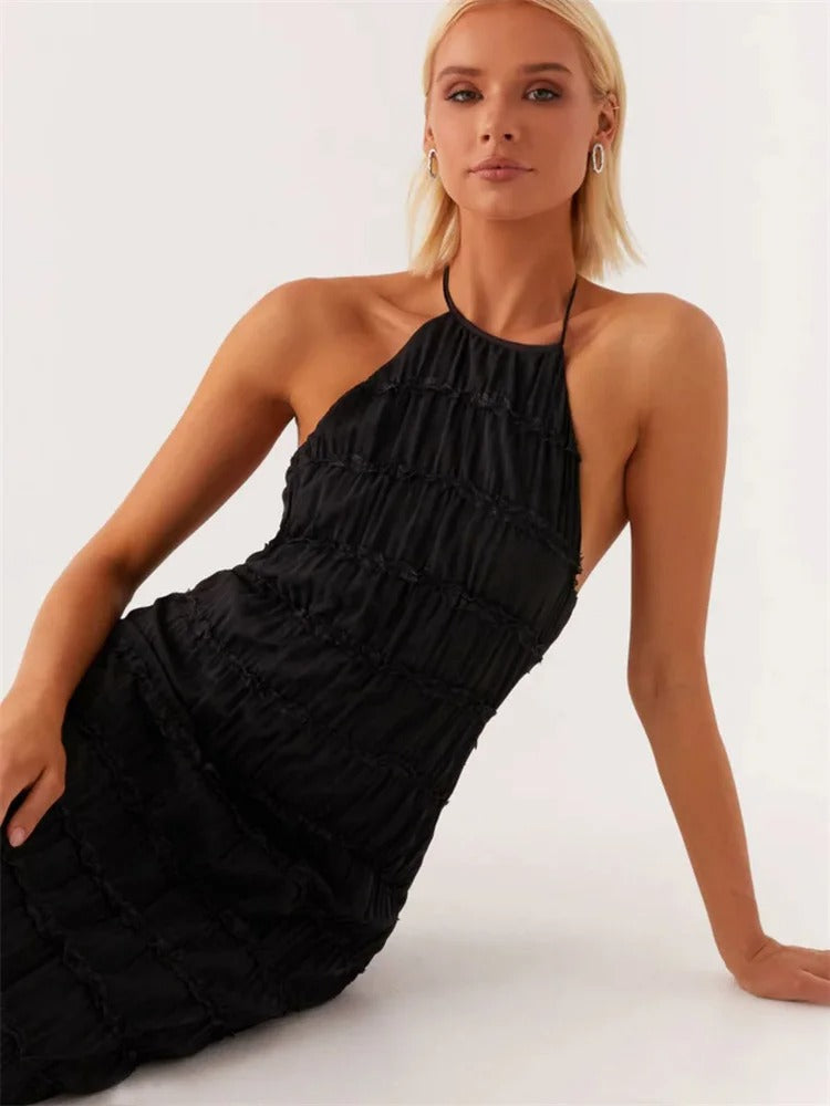Elegant Halter Maxi Dress with Open Back