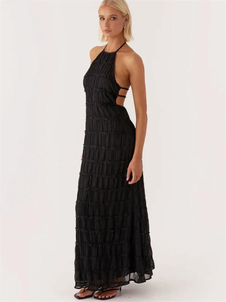 Elegant Halter Maxi Dress with Open Back